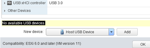 vmware No available USB devices