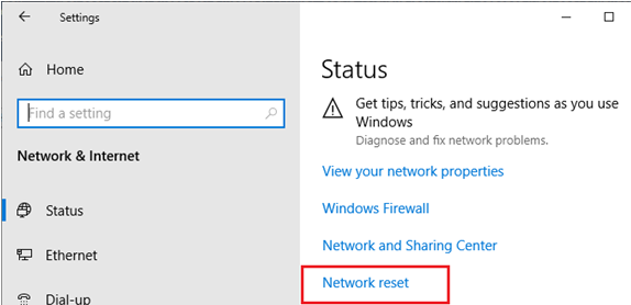 network reset on windows 10
