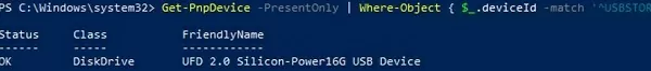 powershell: get list of connected usb drives in windows