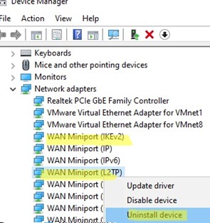 reinstall l2tp vpn wanminiport adapters on windows
