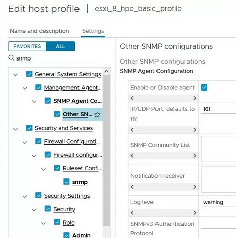 Set SNMP agent settings via ESXi host profile