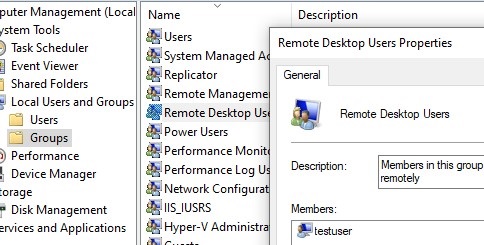 Add user to local Remote Desktop Users group