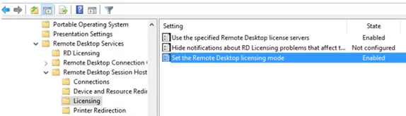 GPO Use the specified Remote Desktop license servers 