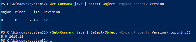 powershell check java version, build and revision