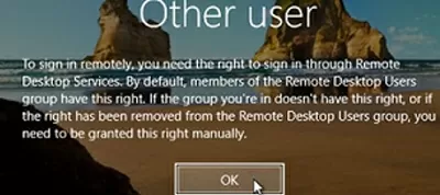 To sign in remotely, you need the right to sign in Remote Desktop Services