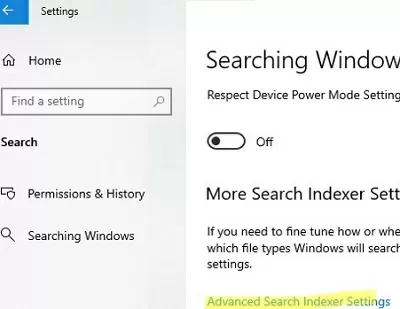 Search Service settings in Windows