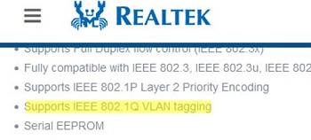 8021q vlan tagging support in realtek nic description