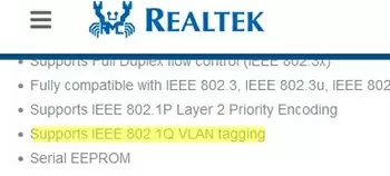 8021q vlan tagging support in realtek nic description