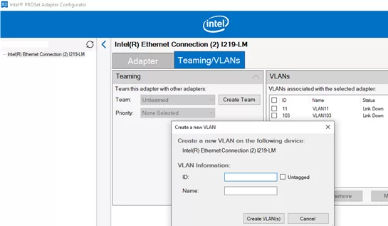 add a new VLAN on Windows using Intel PROSet Adapter Configuration Utility 