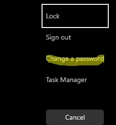 change user password from windows security screen