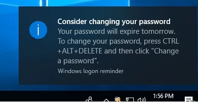 Consider changing your password notification in Windows 10