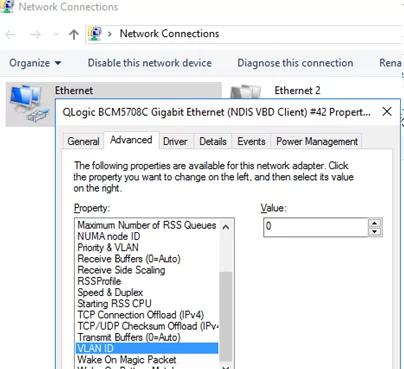 disable vlanid in the physical NIC properties on Windows Server 2016