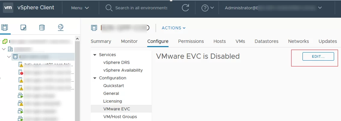 enable VMWware EVC - Enhanced vMotion Compatibility