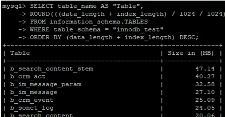 get free space in mysql tables
