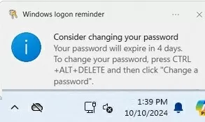 consider changing password expiration popup notification on windows