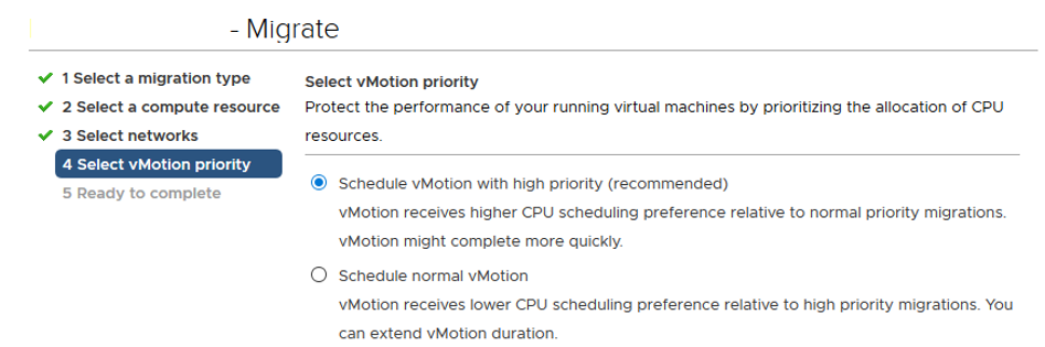 Schedule vMotion with high priority