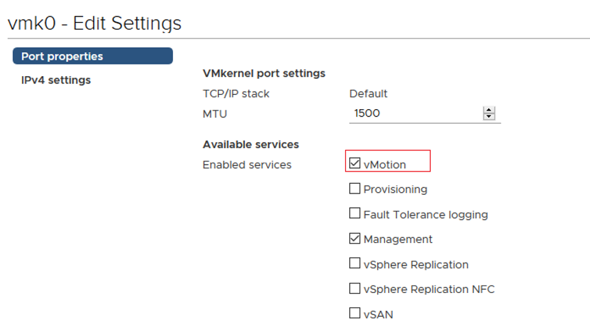 VMkernel - enavle vMotion service