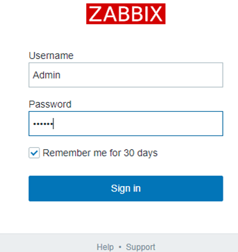 zabbix dashboard login webpage