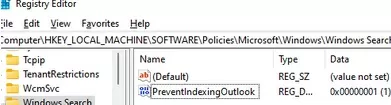 PreventIndexingOutlook registry parameter