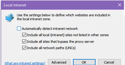 Local Intranet zone settings