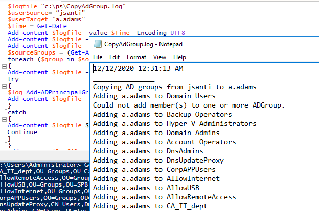 PowerShell script to copy Active Directory security groups to another user