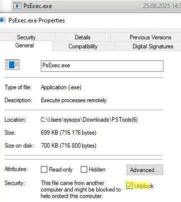 unblock psexec file in windows