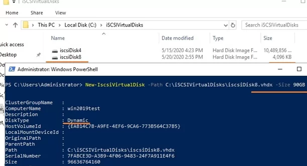 create dynamic iscsi virtual disk file with New-IscsiVirtualDisk PowerShell cmdlet