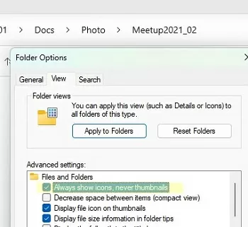 Disable thumbnails creation in folder via File Explorer