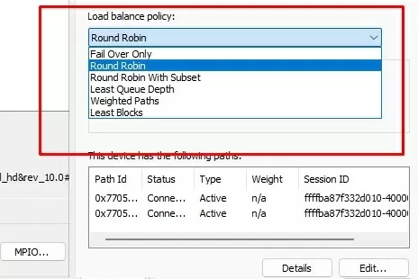 select mpio load balance policy