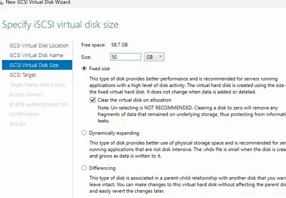 set iscsi virtual disk size
