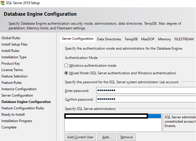 sql server 2019 installation guide - database engine configuration