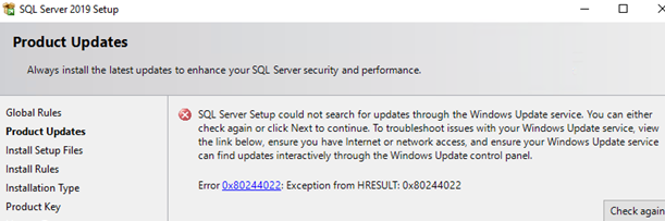 sql server update error 0x80244022