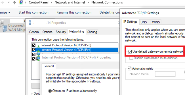 windows 10 - Use default gateway on remote network for VPN connection