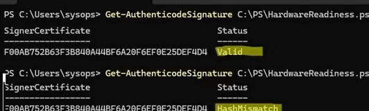 Get-AuthenticodeSignature check if signed script is valid