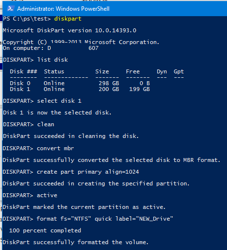 create mbr partition table with diskpart