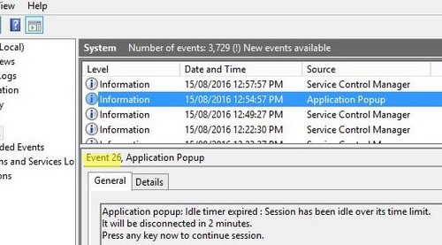 event id 26: session time limit reached