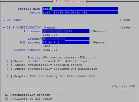 ipv4 configuration for linux network device