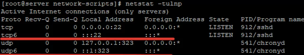 netstat -tulnp - linux get daemons which using ipv6