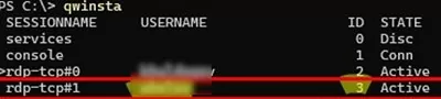 qwinsta list rdp user sessions