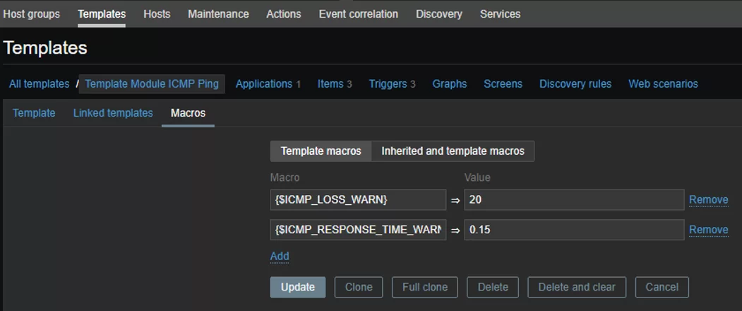 template icmp ping macros on zabbix