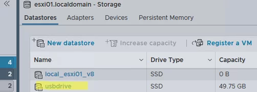 VMFS datastore on a local USB drive