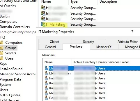 create new ad security group with users to map drive to