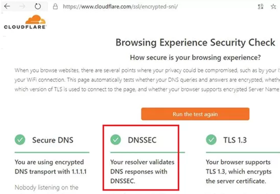 cloudlflare perform dnssec test
