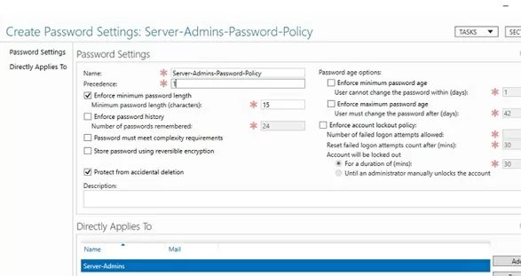 Configure Fine Grained Password Policy object in AD