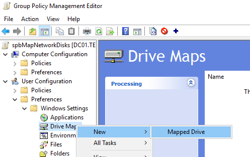 create new mapped drive via group policy preferences