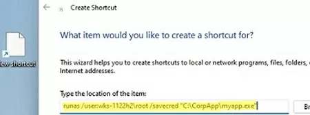 create shortcut to run as admin with savedcred