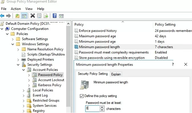 Default Domain password policy settings in AD