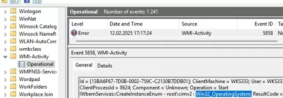 Check for WMI errors in Event Viewer ID 5858