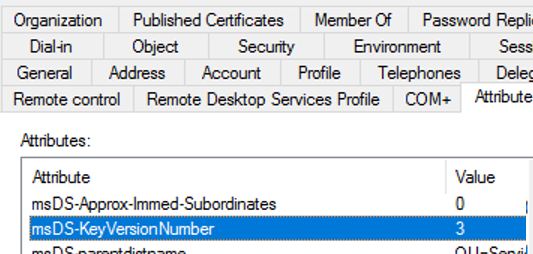 msDS-KeyVersionNumber active directory user attribute