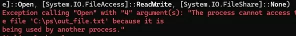 error in powershell script: file in being used by another process